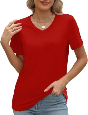 100% Cotton V Neck Short Sleeve T Shirts for Women, Plain T-ShirtBasic Tees