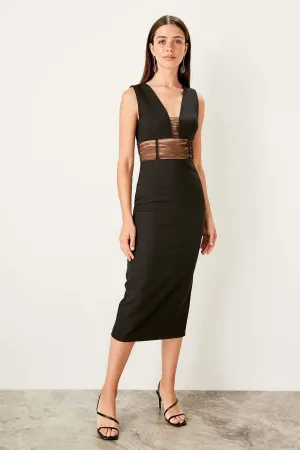 10850 Black Transparent Waist Tulle Dress
