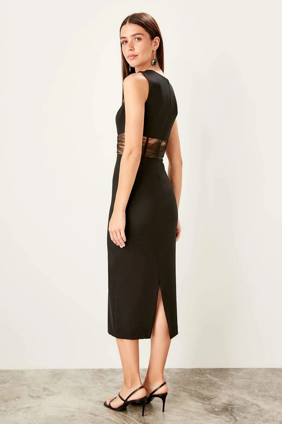 10850 Black Transparent Waist Tulle Dress