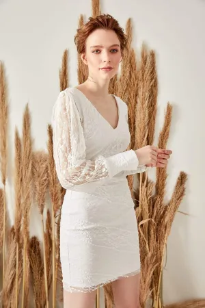 10925 Ecru Embroidered Lace Mini Dress