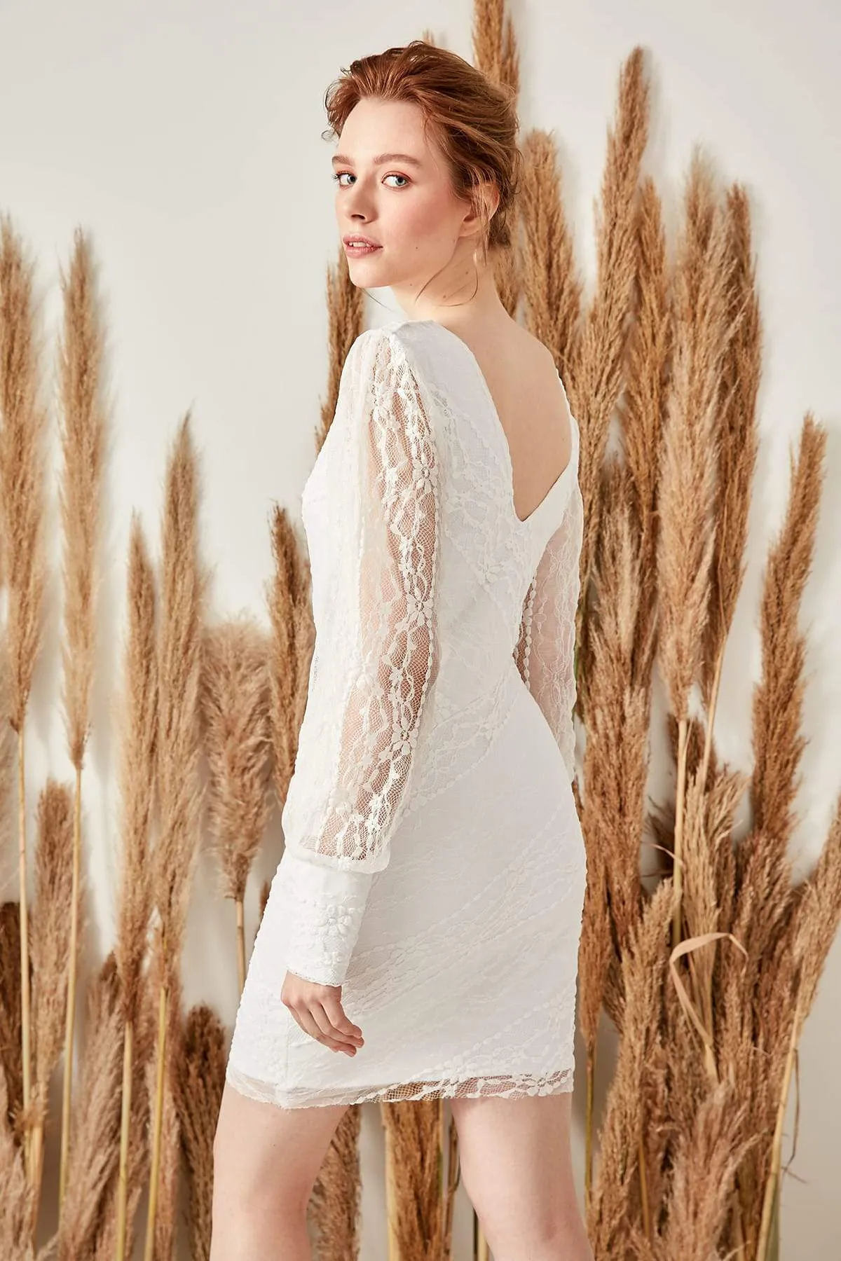 10925 Ecru Embroidered Lace Mini Dress