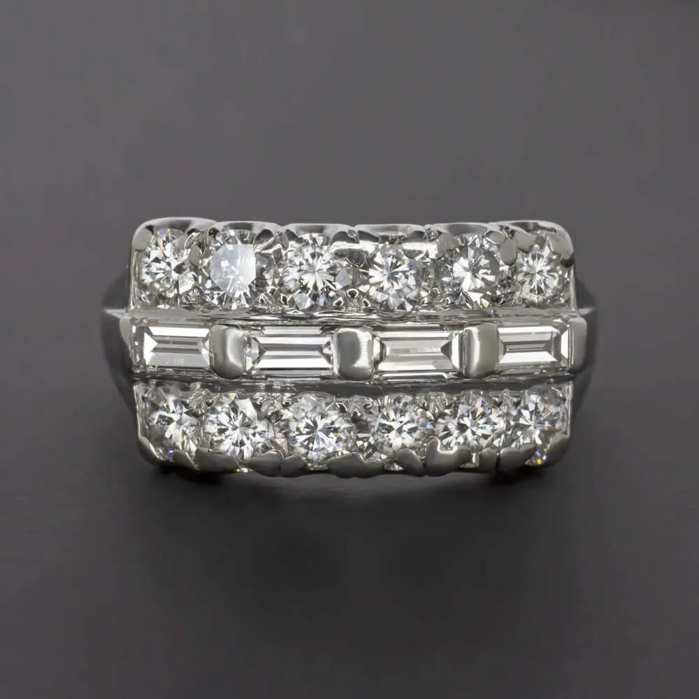 2.5 CARAT PLATINUM DIAMOND COCKTAIL BAND CLUSTER RING VINTAGE ESTATE 3 ROW 2.5ct