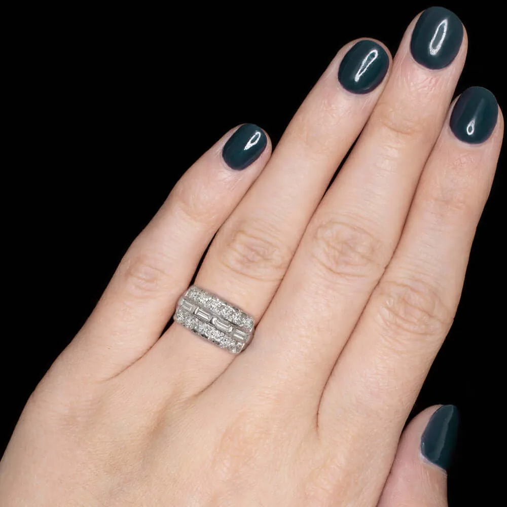 2.5 CARAT PLATINUM DIAMOND COCKTAIL BAND CLUSTER RING VINTAGE ESTATE 3 ROW 2.5ct