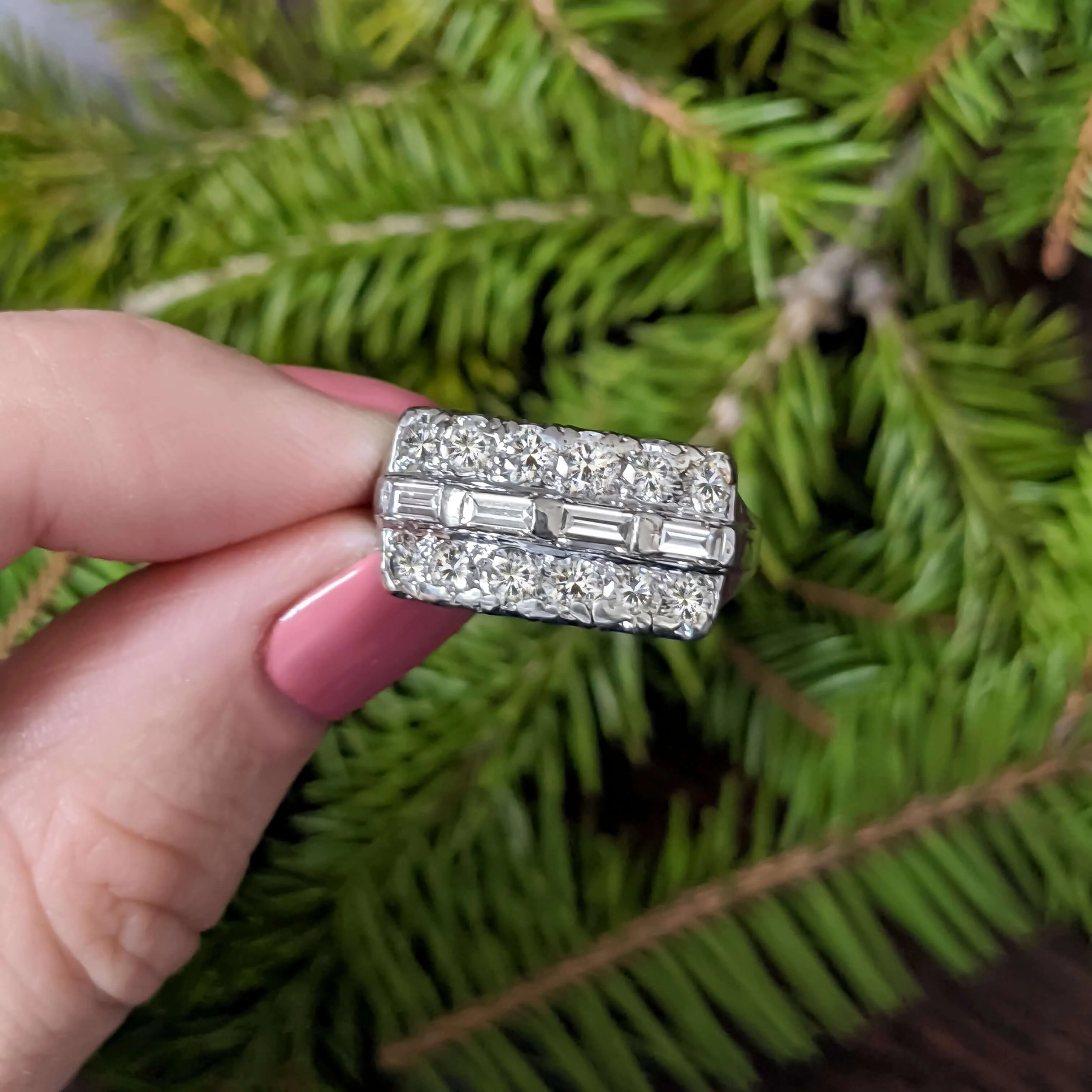2.5 CARAT PLATINUM DIAMOND COCKTAIL BAND CLUSTER RING VINTAGE ESTATE 3 ROW 2.5ct