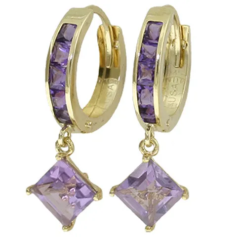 3.8 Carat 14K Solid White Gold Hoop Earrings Dangling Amethysts