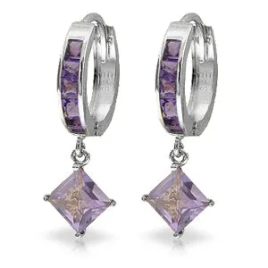 3.8 Carat 14K Solid White Gold Hoop Earrings Dangling Amethysts