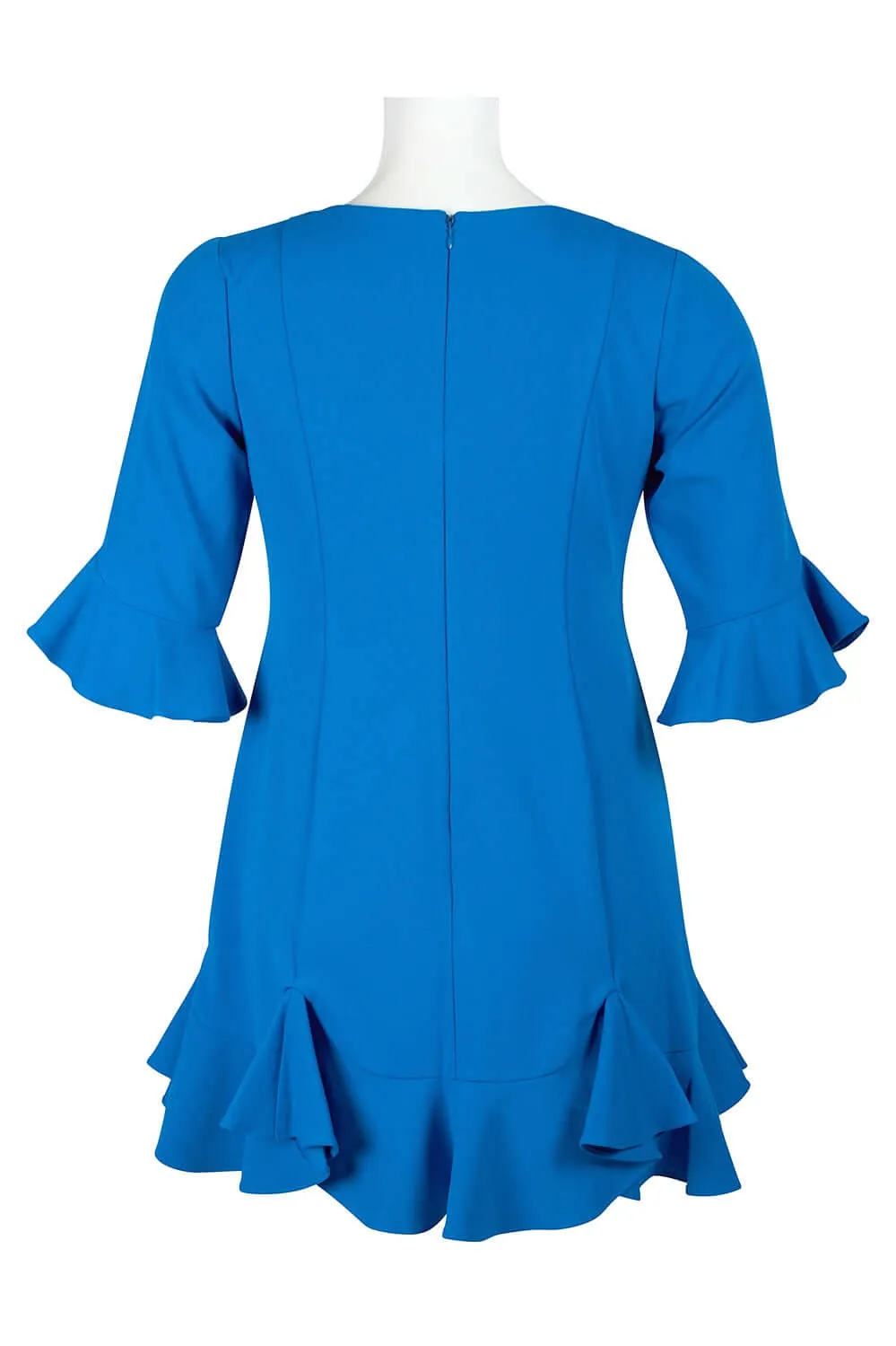 Adrianna Papell Crew Neck Circular Flounce Sleeve Zipper Back Flutter Solid Crepe Dress (Plus Size)