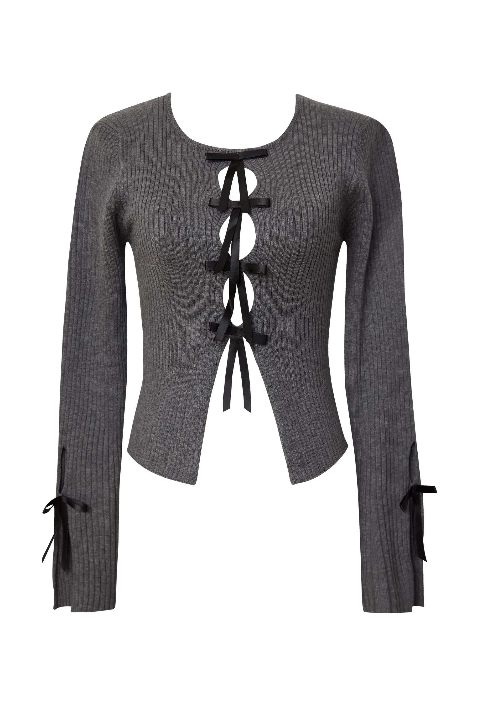 Aisling Heather Charcoal Ribbon Sweater