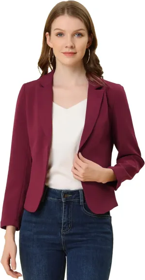 Allegra K Women's Open Front Office Work Business Casual Lightweight Summer Crop Suit Blazer