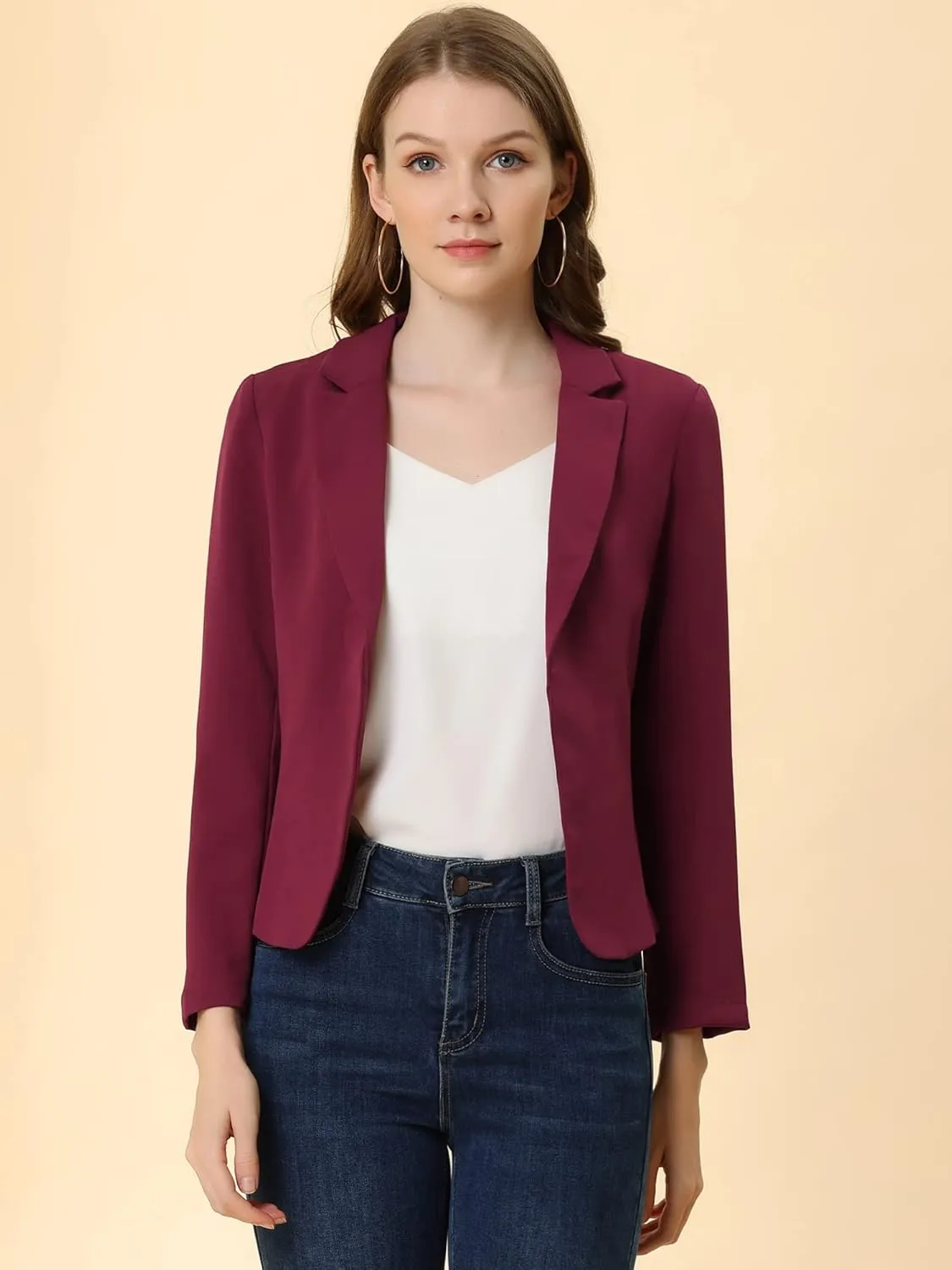 Allegra K Women's Open Front Office Work Business Casual Lightweight Summer Crop Suit Blazer