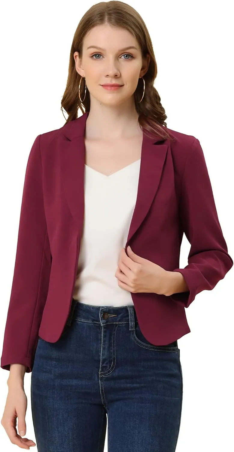 Allegra K Women's Open Front Office Work Business Casual Lightweight Summer Crop Suit Blazer