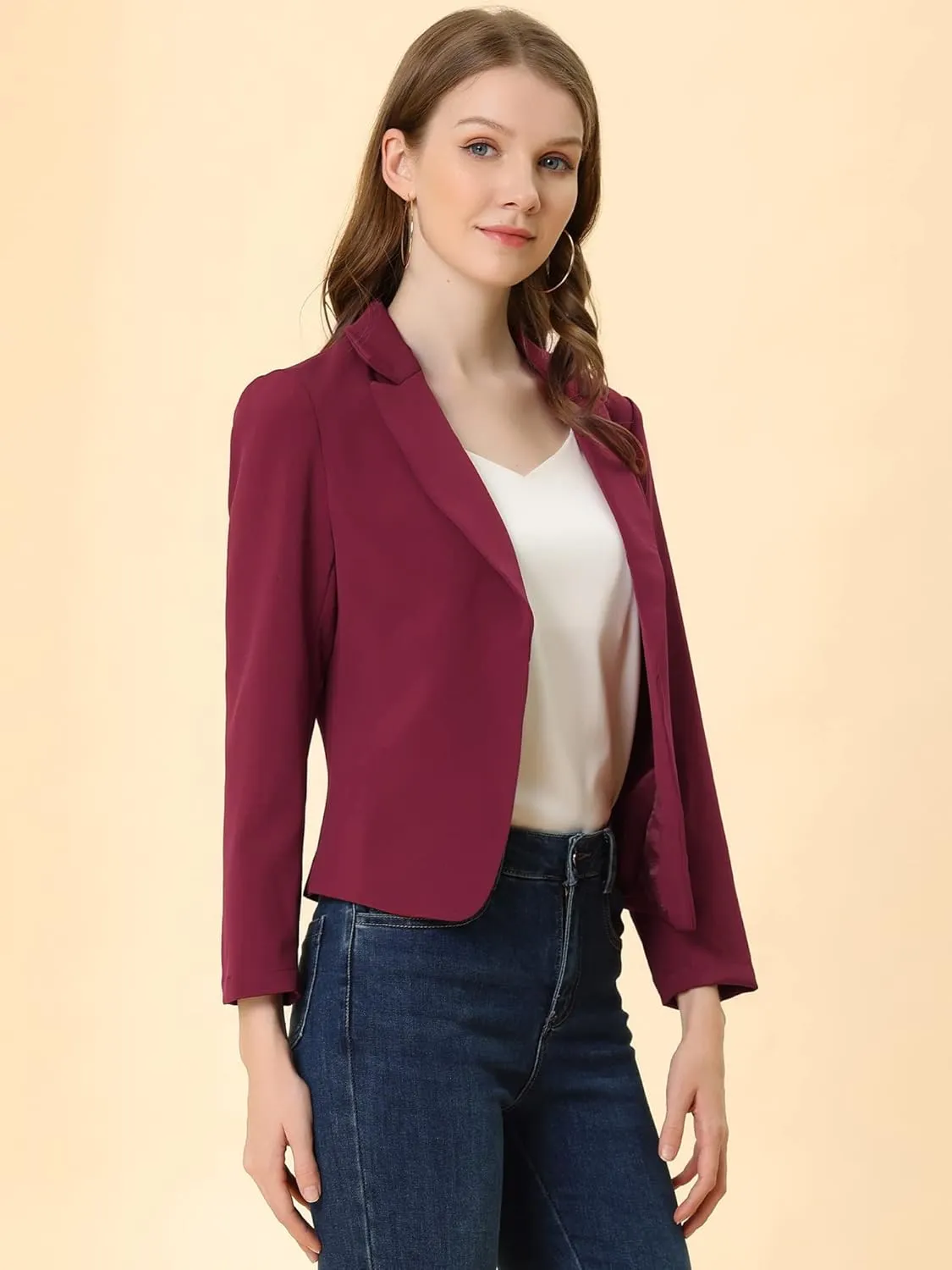Allegra K Women's Open Front Office Work Business Casual Lightweight Summer Crop Suit Blazer