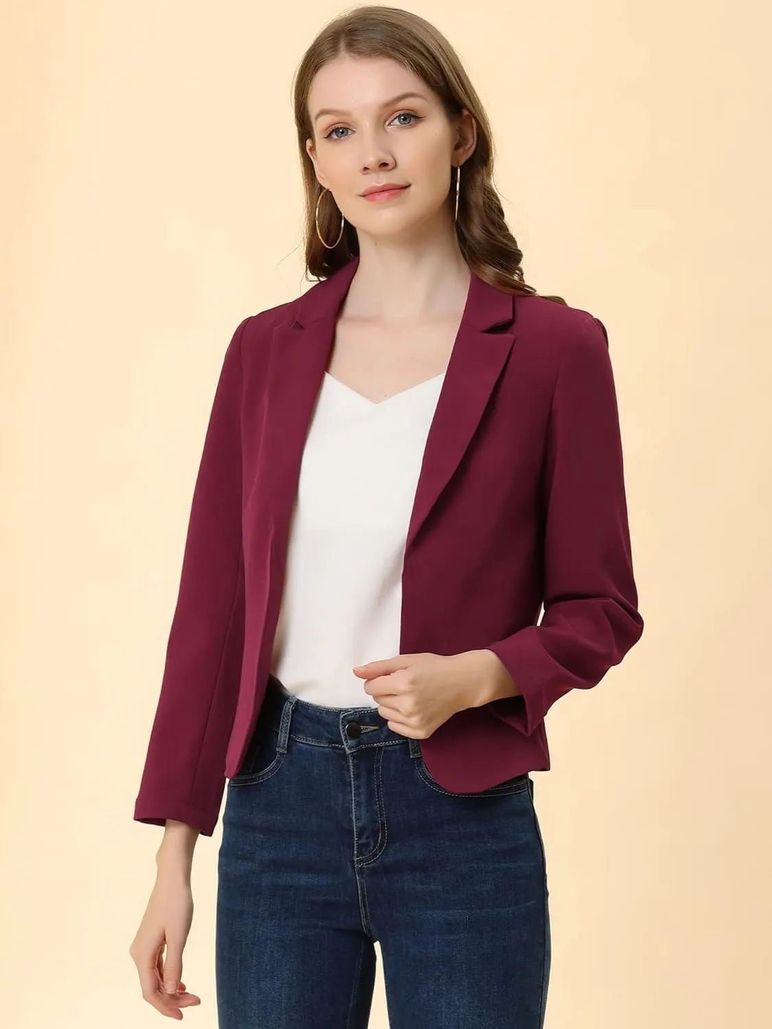Allegra K Women's Open Front Office Work Business Casual Lightweight Summer Crop Suit Blazer