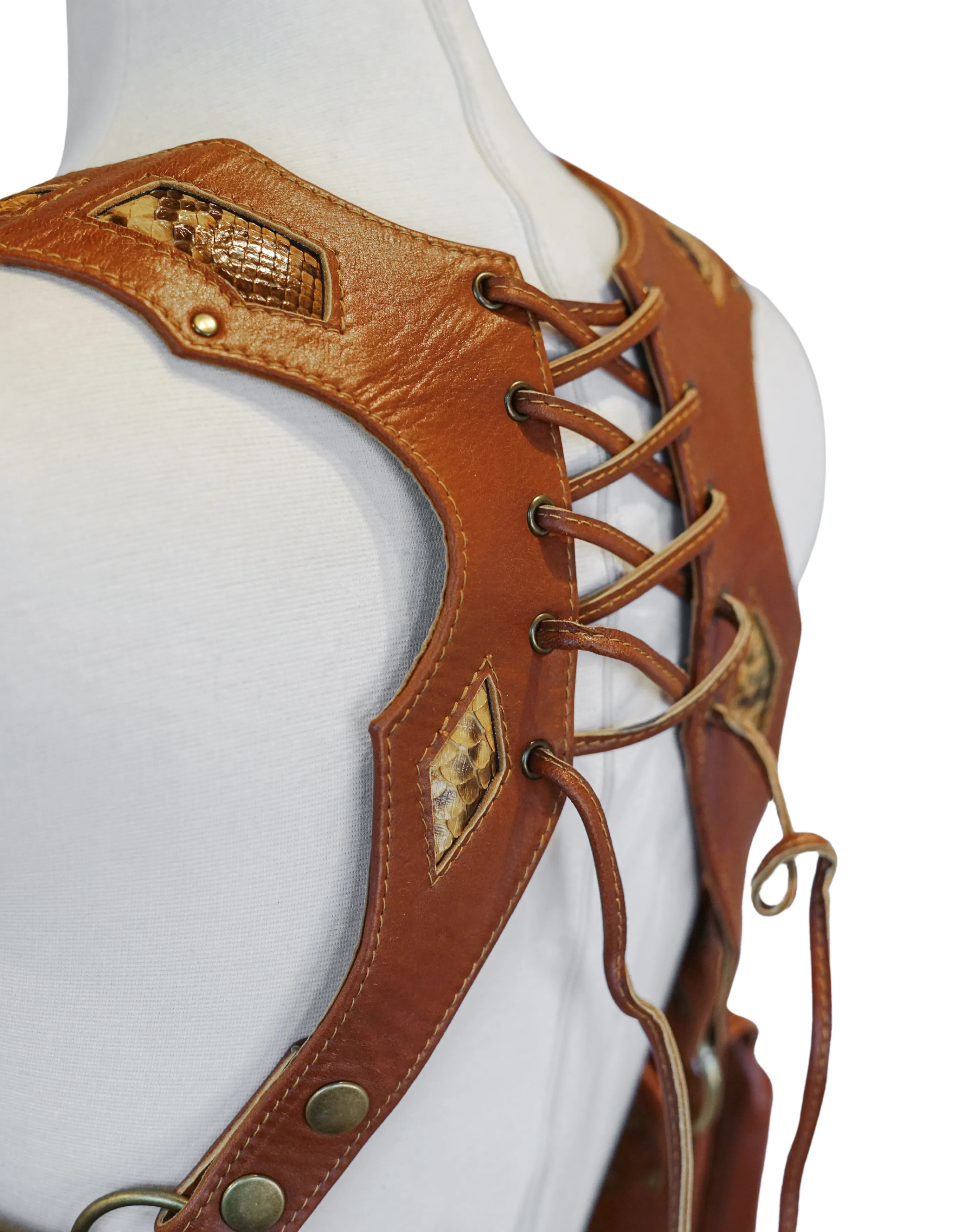 Authentic Leather Utility Harness with Snake Skin Inlays