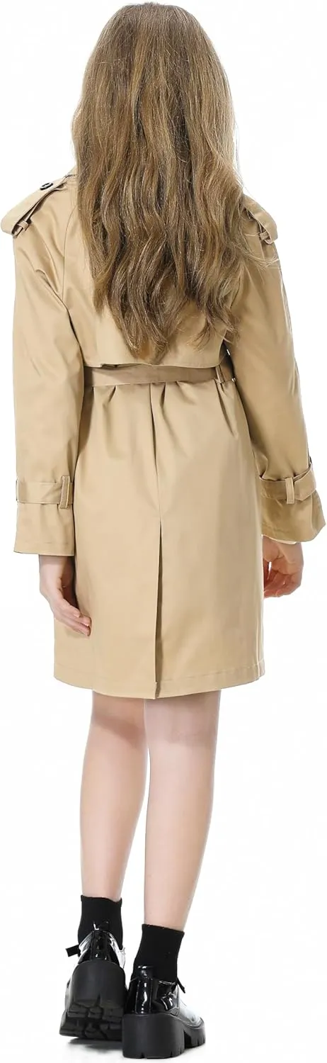 Betusline Girls & Women's Trench Coat Double Breasted Classic Lapel Outerwear, 3 Years - Women 2XL