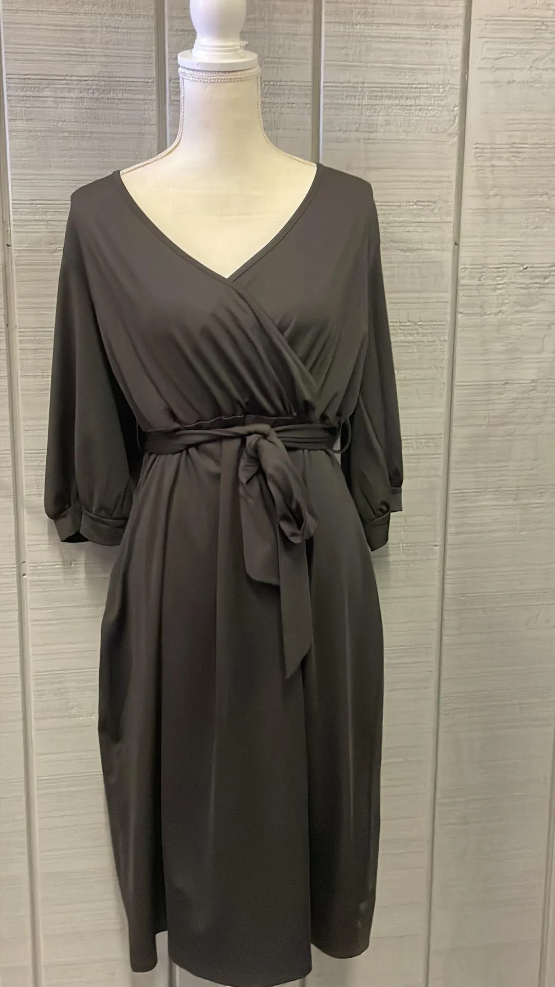 Black Puff Sleeve Wrap Dress - Plus Size