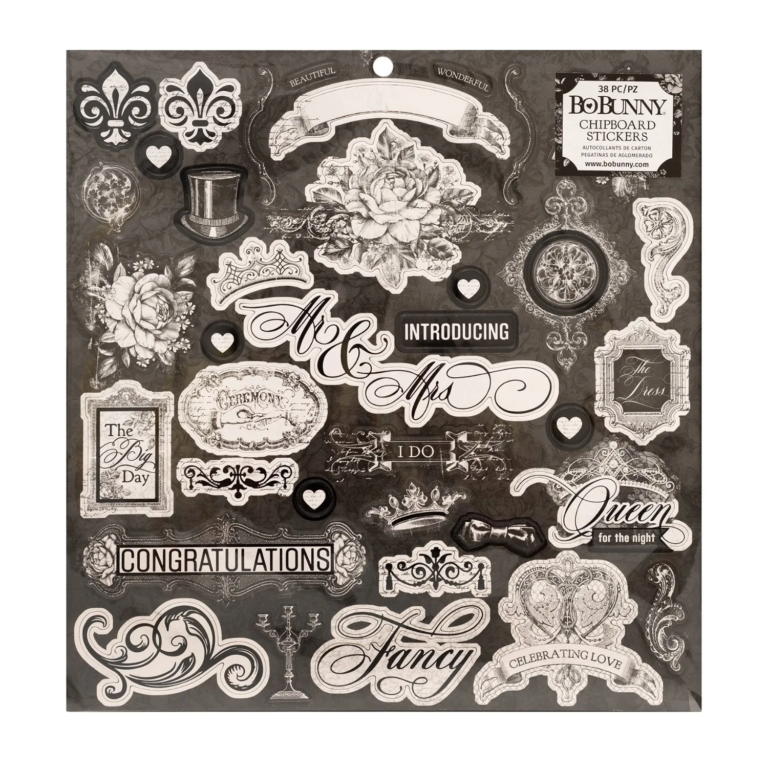BoBunny - Chipboard Stickers 12in x 12in - Tuxedos & Tiaras  with Black Foil Accents*