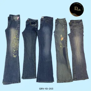 Boho Bloom: Y2K Embroidery Flare Jeans (GRV-10-253)
