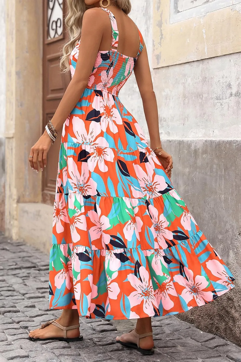 Boho Dresses for Women 2025 Summer Sleeveless Square Neck Midi Floral Long Dress Elegant Beach Vacation Dresses
