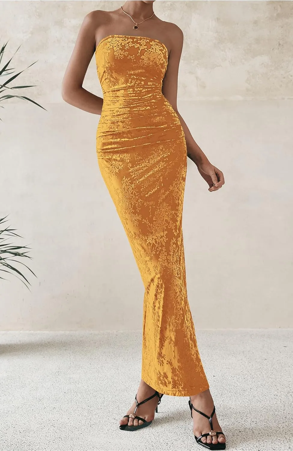 BTFBM Women's Summer Maxi Tube Dress Strapless Side Slit Long Floral Bodycon Dress Elegant Party Cocktail Dresses