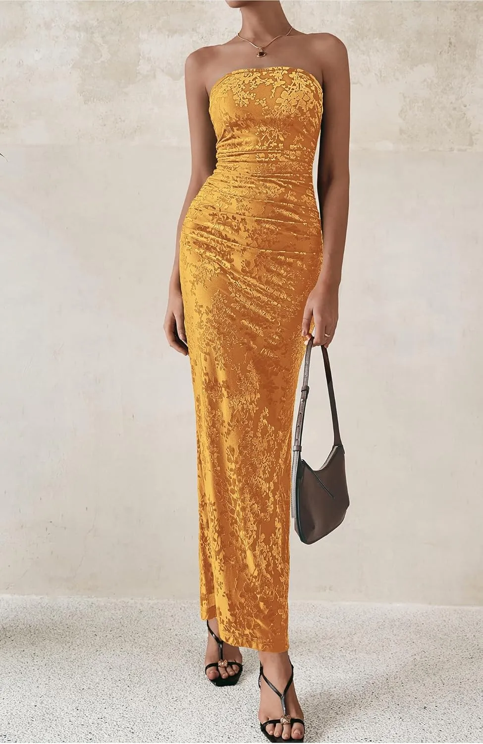 BTFBM Women's Summer Maxi Tube Dress Strapless Side Slit Long Floral Bodycon Dress Elegant Party Cocktail Dresses