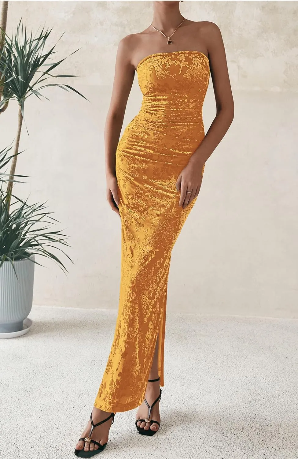 BTFBM Women's Summer Maxi Tube Dress Strapless Side Slit Long Floral Bodycon Dress Elegant Party Cocktail Dresses