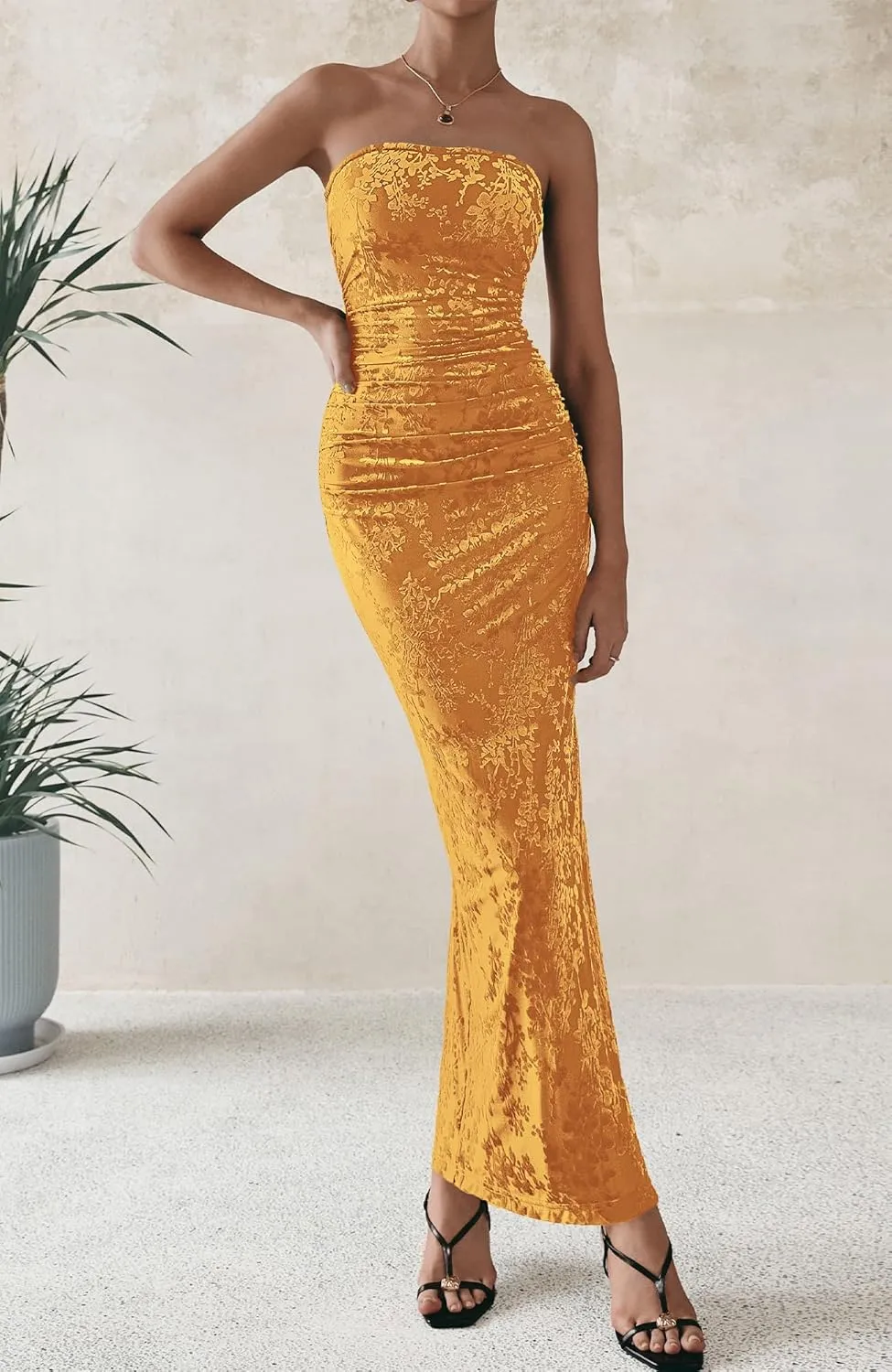 BTFBM Women's Summer Maxi Tube Dress Strapless Side Slit Long Floral Bodycon Dress Elegant Party Cocktail Dresses