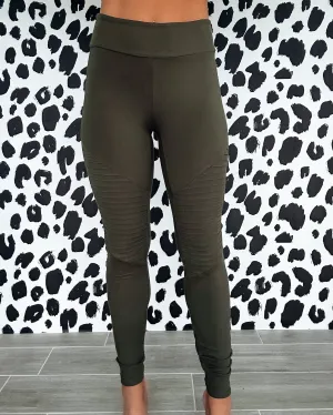 Buttery Moto Leggings - Olive