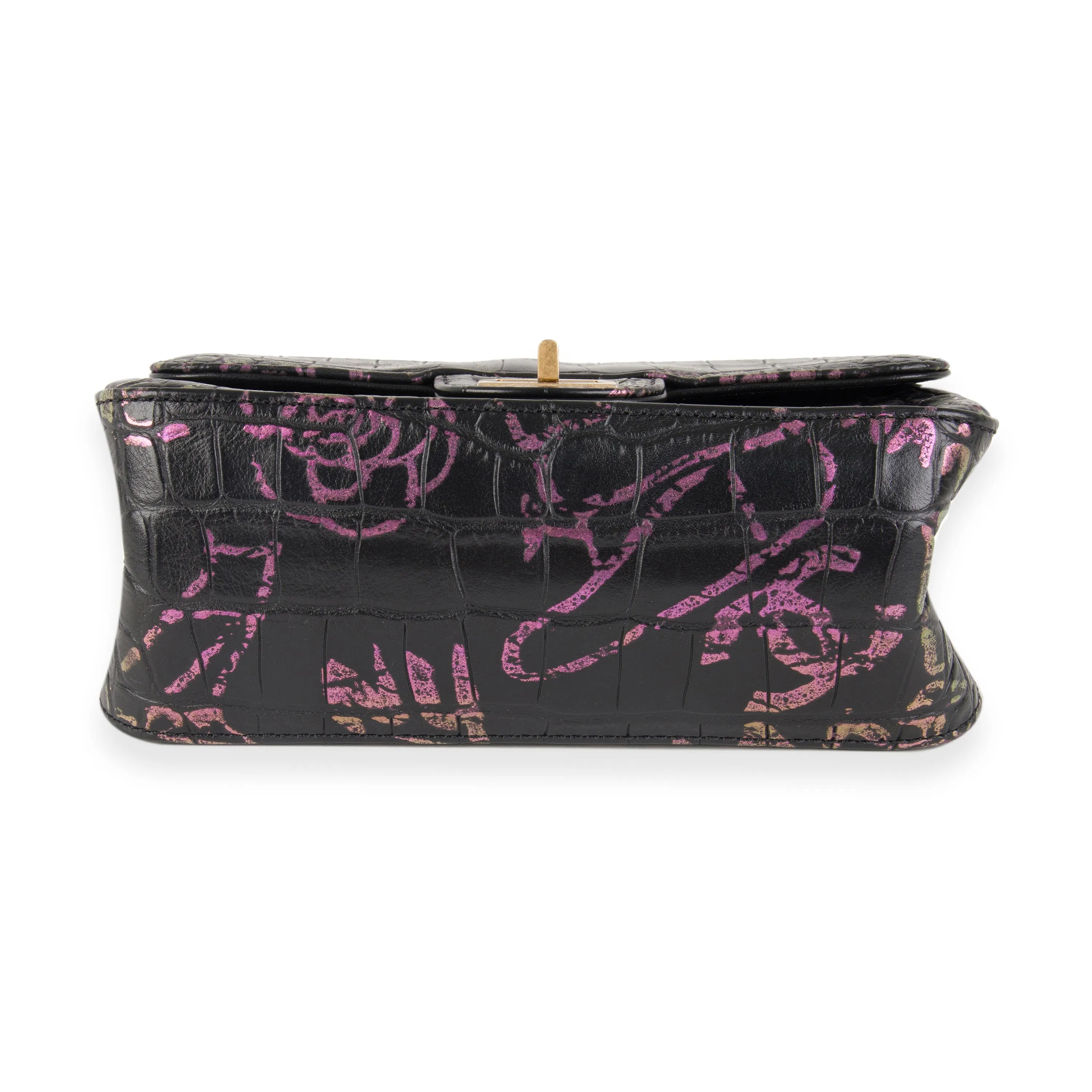 Chanel Black Crocodile Embossed Graffiti Reissue 2.55 224 Mini Flap Shoulder Bag