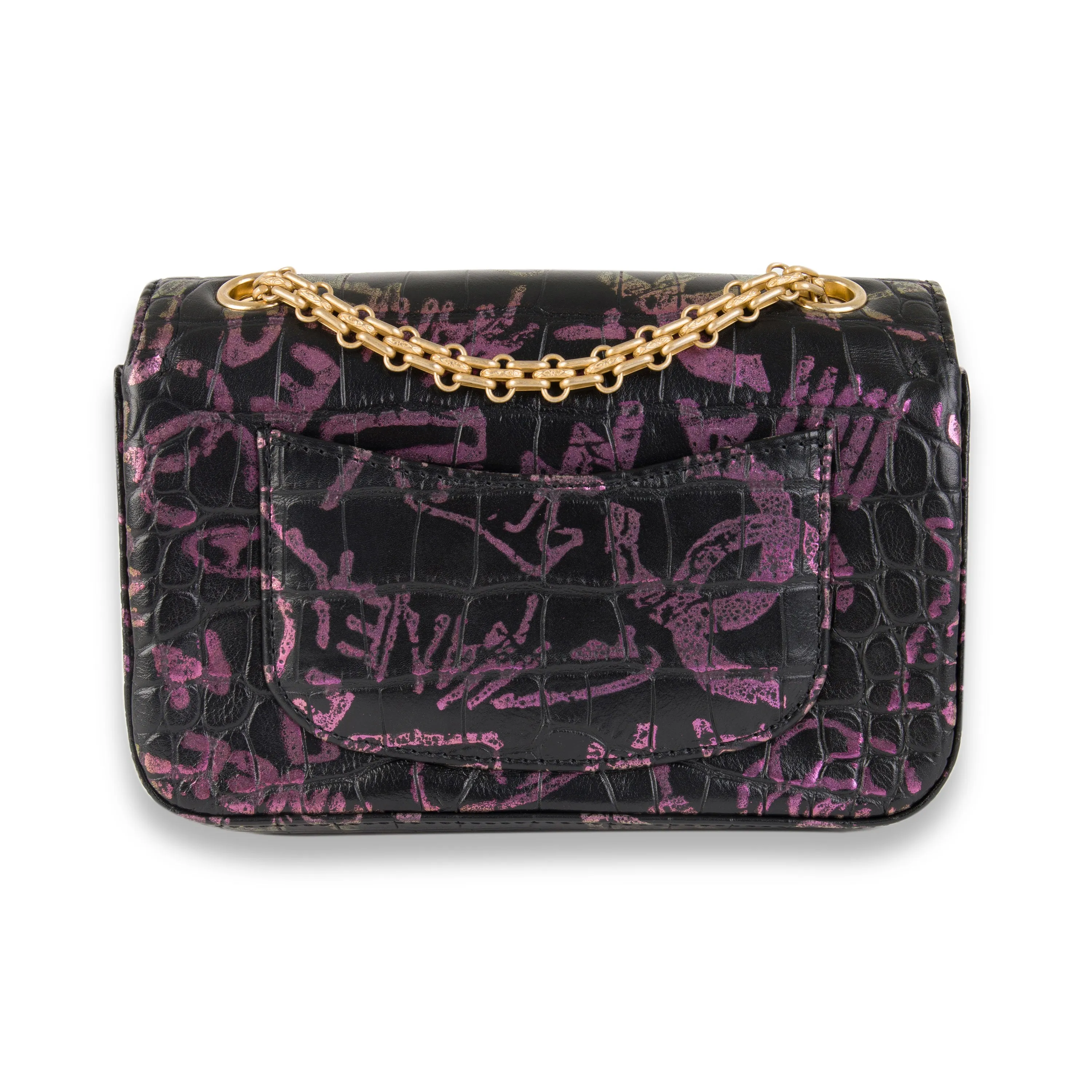 Chanel Black Crocodile Embossed Graffiti Reissue 2.55 224 Mini Flap Shoulder Bag