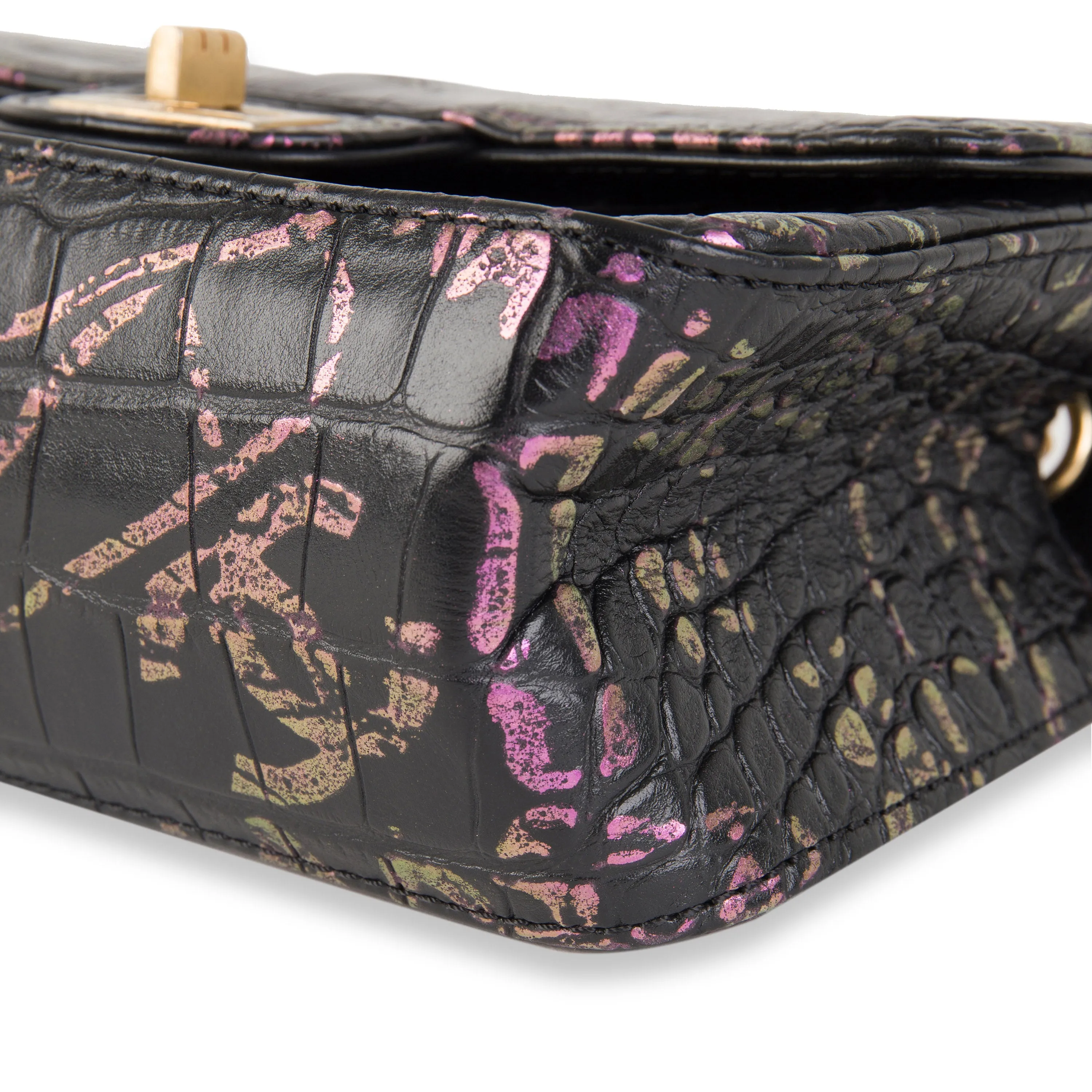 Chanel Black Crocodile Embossed Graffiti Reissue 2.55 224 Mini Flap Shoulder Bag