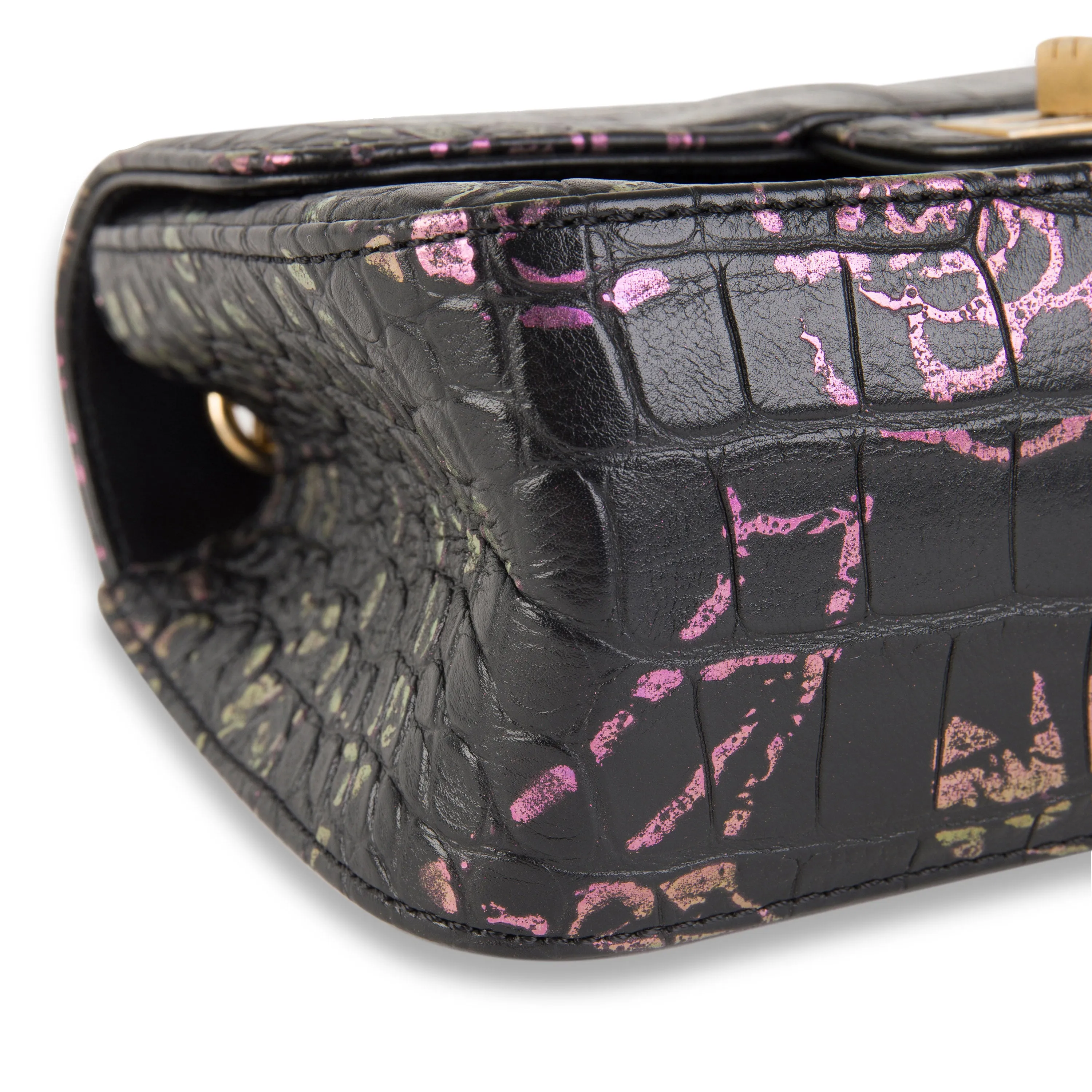 Chanel Black Crocodile Embossed Graffiti Reissue 2.55 224 Mini Flap Shoulder Bag