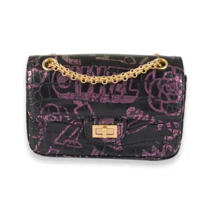 Chanel Black Crocodile Embossed Graffiti Reissue 2.55 224 Mini Flap Shoulder Bag