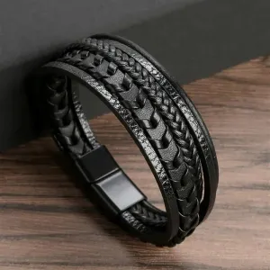 Classic Hand-Woven Leather Bracelet 19/21/23cm Multilayer Leather Men Bracelets Punk Bangle for Friend Charm Jewelry Gifts