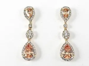 Classic Multi Pear Shape Orange CZ Dangle Brass Earrings