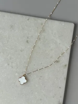 Clover Chain Detail Necklace- Gold/White