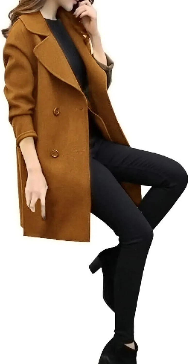 cooki Womens Coats Winter Long Loose Wool Blend Trench Coats Pea Coat Plus Size Long Jackets Double Breasted Warm Slim Coats