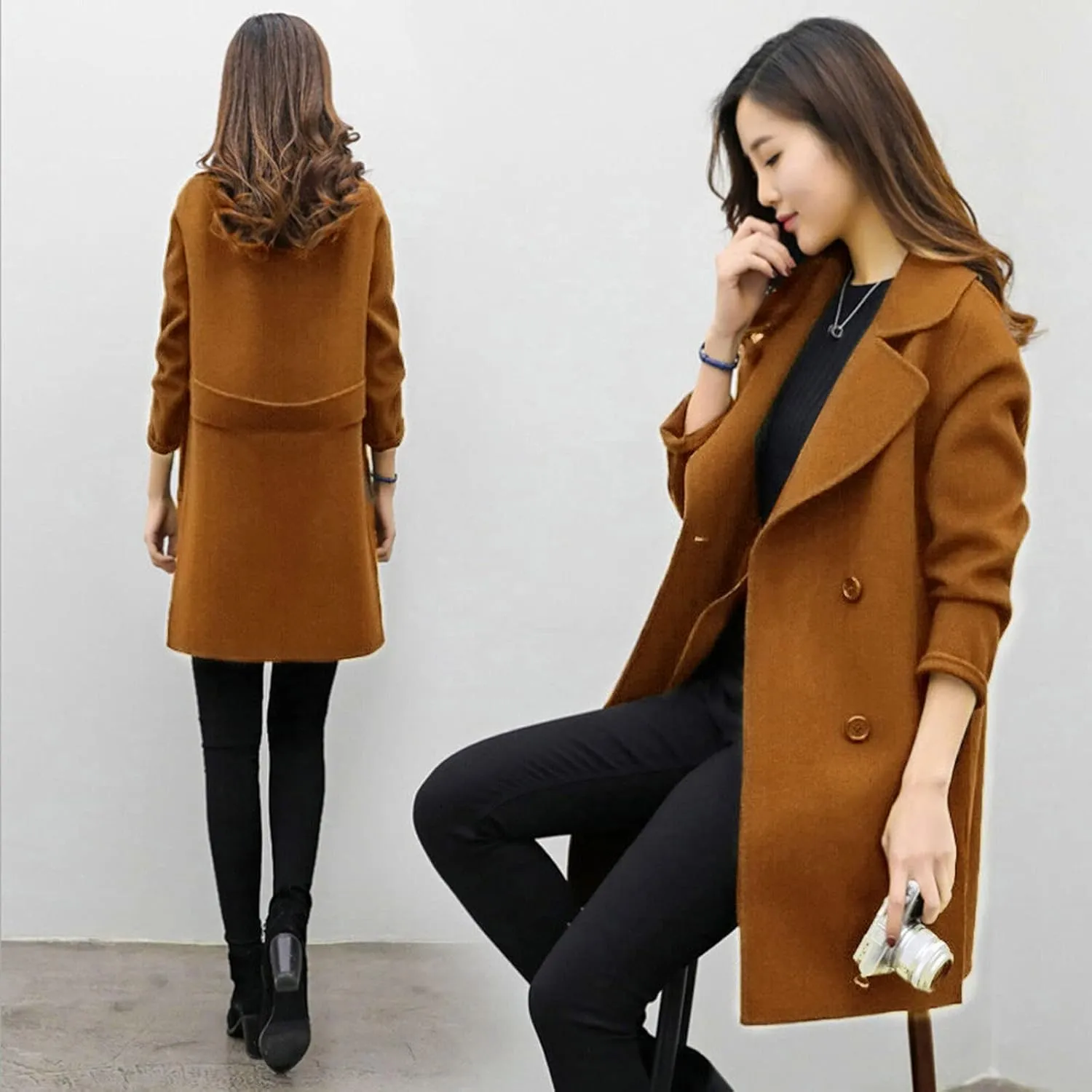 cooki Womens Coats Winter Long Loose Wool Blend Trench Coats Pea Coat Plus Size Long Jackets Double Breasted Warm Slim Coats