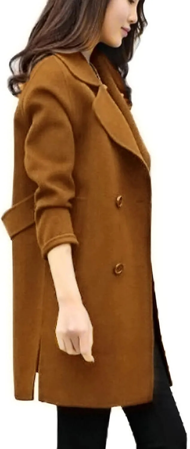 cooki Womens Coats Winter Long Loose Wool Blend Trench Coats Pea Coat Plus Size Long Jackets Double Breasted Warm Slim Coats