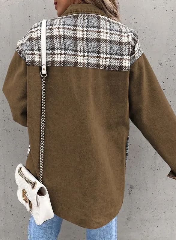Denim Jacket for Women Plaid Lapel Long Sleeve Button Down Jean Coat Fall Trendy Jacket Outfits with Pockets