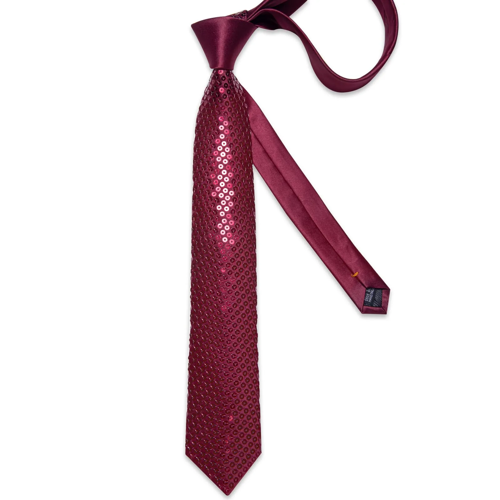 DiBanGu Sequin Tie Wine Red Solid Mens Dress Tie Pocket Square Set for Wedding
