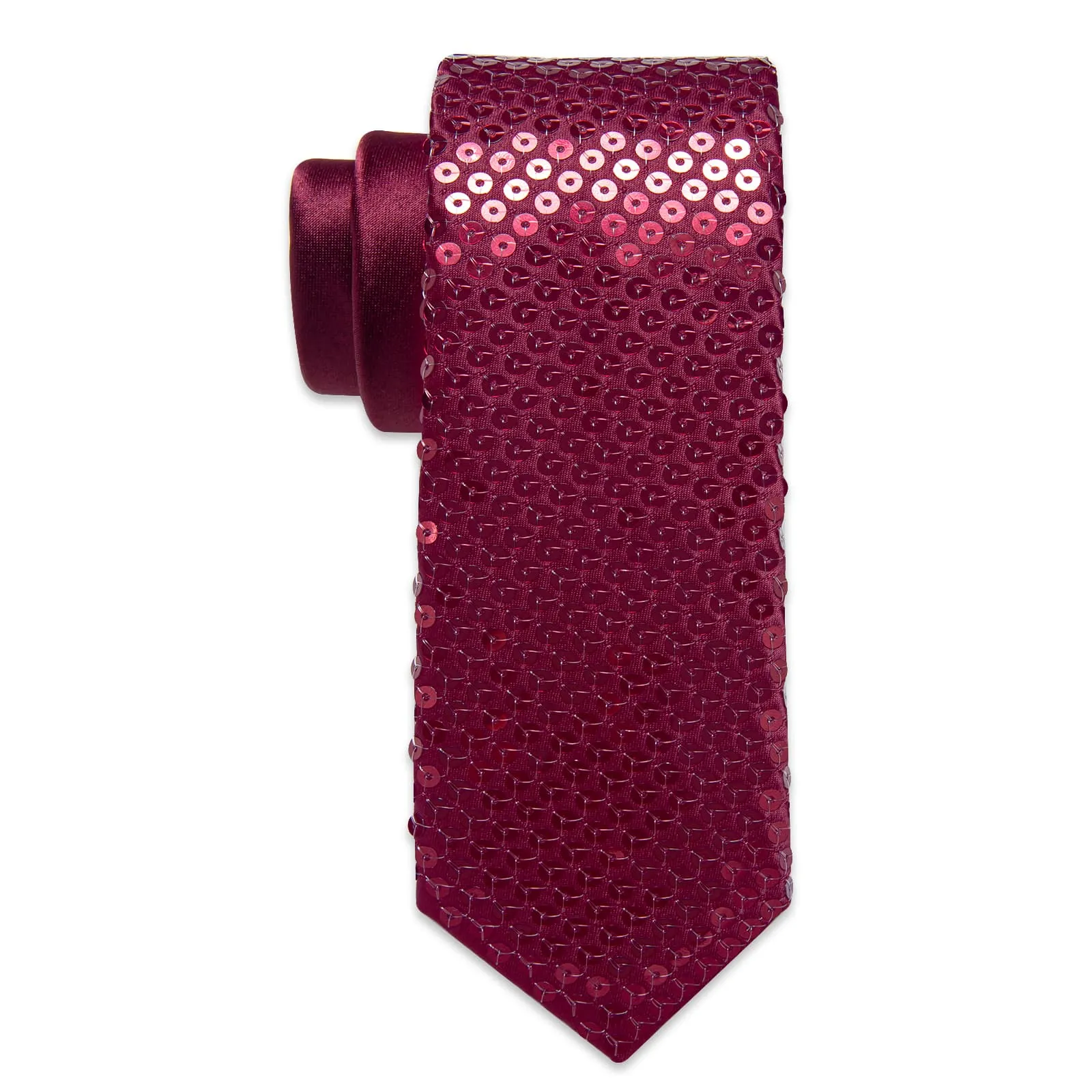 DiBanGu Sequin Tie Wine Red Solid Mens Dress Tie Pocket Square Set for Wedding