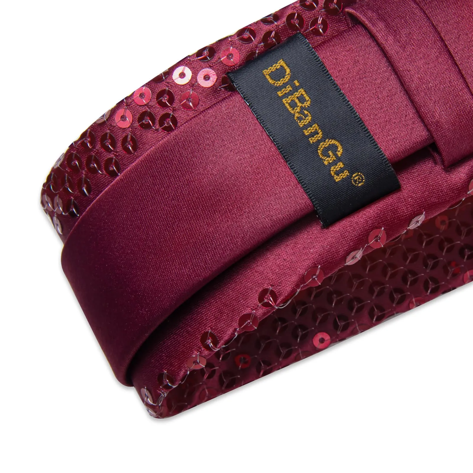 DiBanGu Sequin Tie Wine Red Solid Mens Dress Tie Pocket Square Set for Wedding