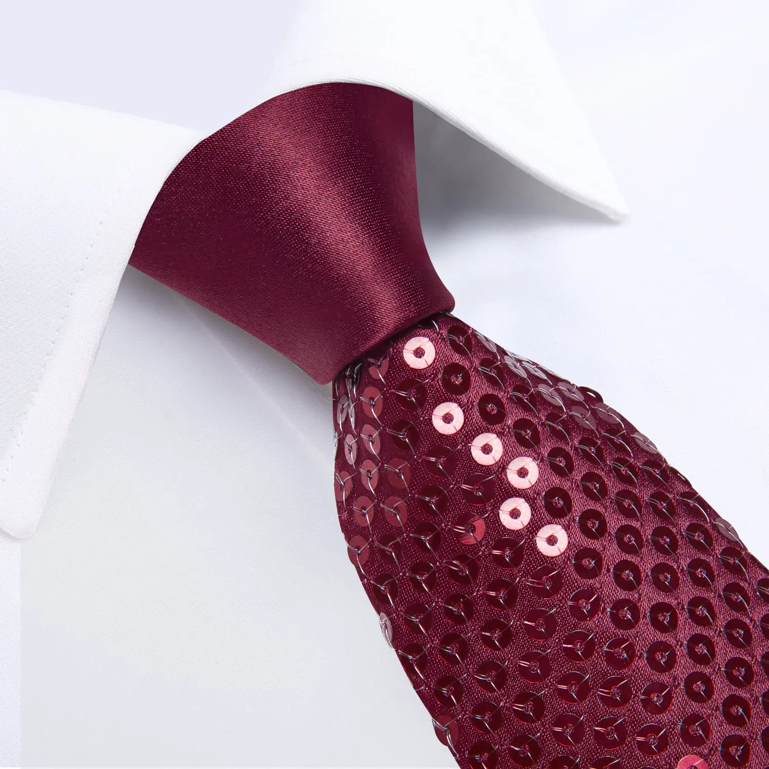 DiBanGu Sequin Tie Wine Red Solid Mens Dress Tie Pocket Square Set for Wedding