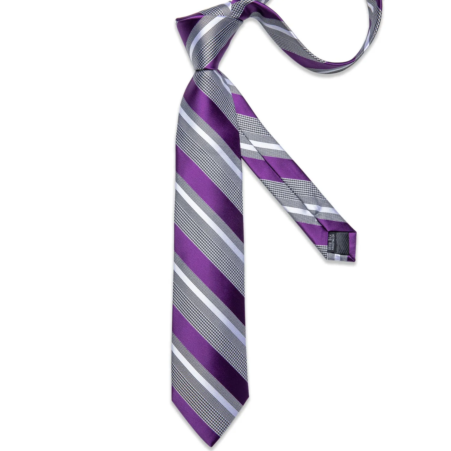 DiBanGu Silk Tie Purple Black White Striped Men's Dress Suit Tie Set