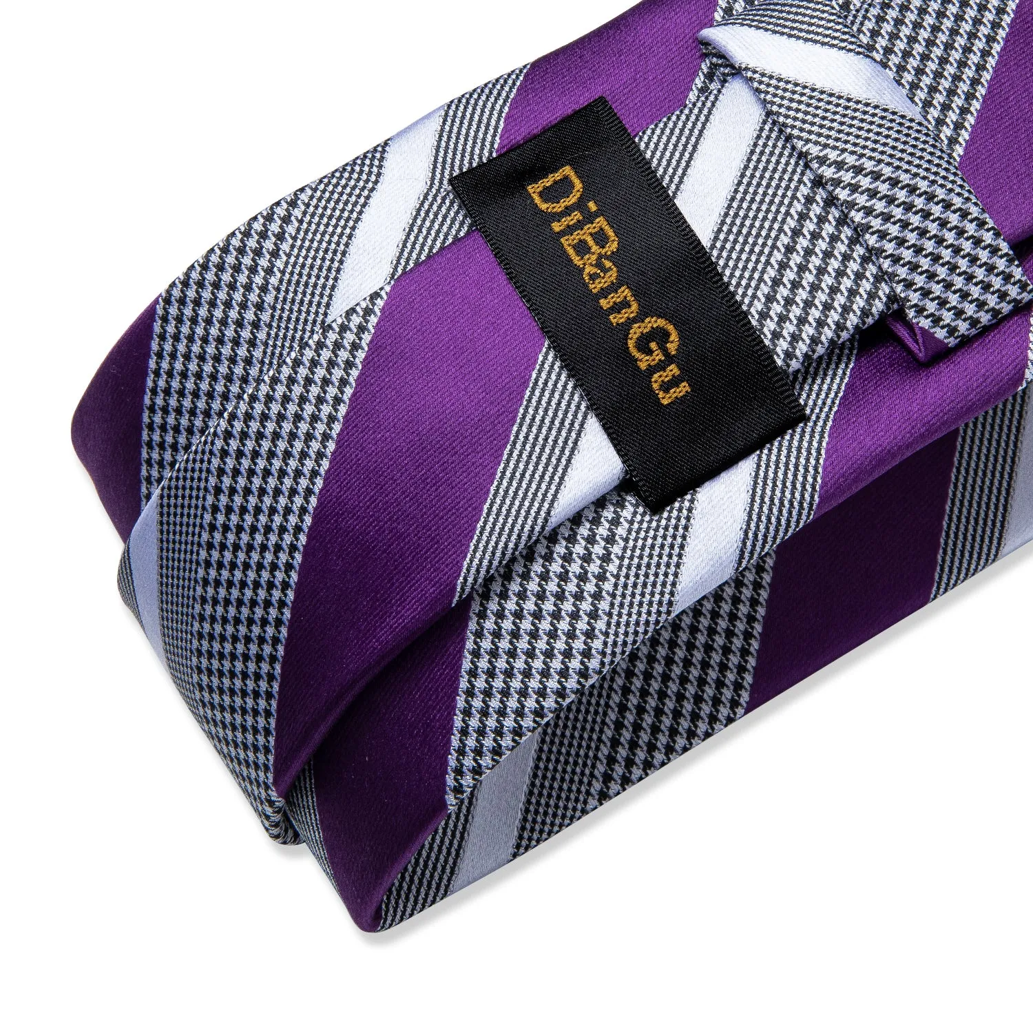 DiBanGu Silk Tie Purple Black White Striped Men's Dress Suit Tie Set