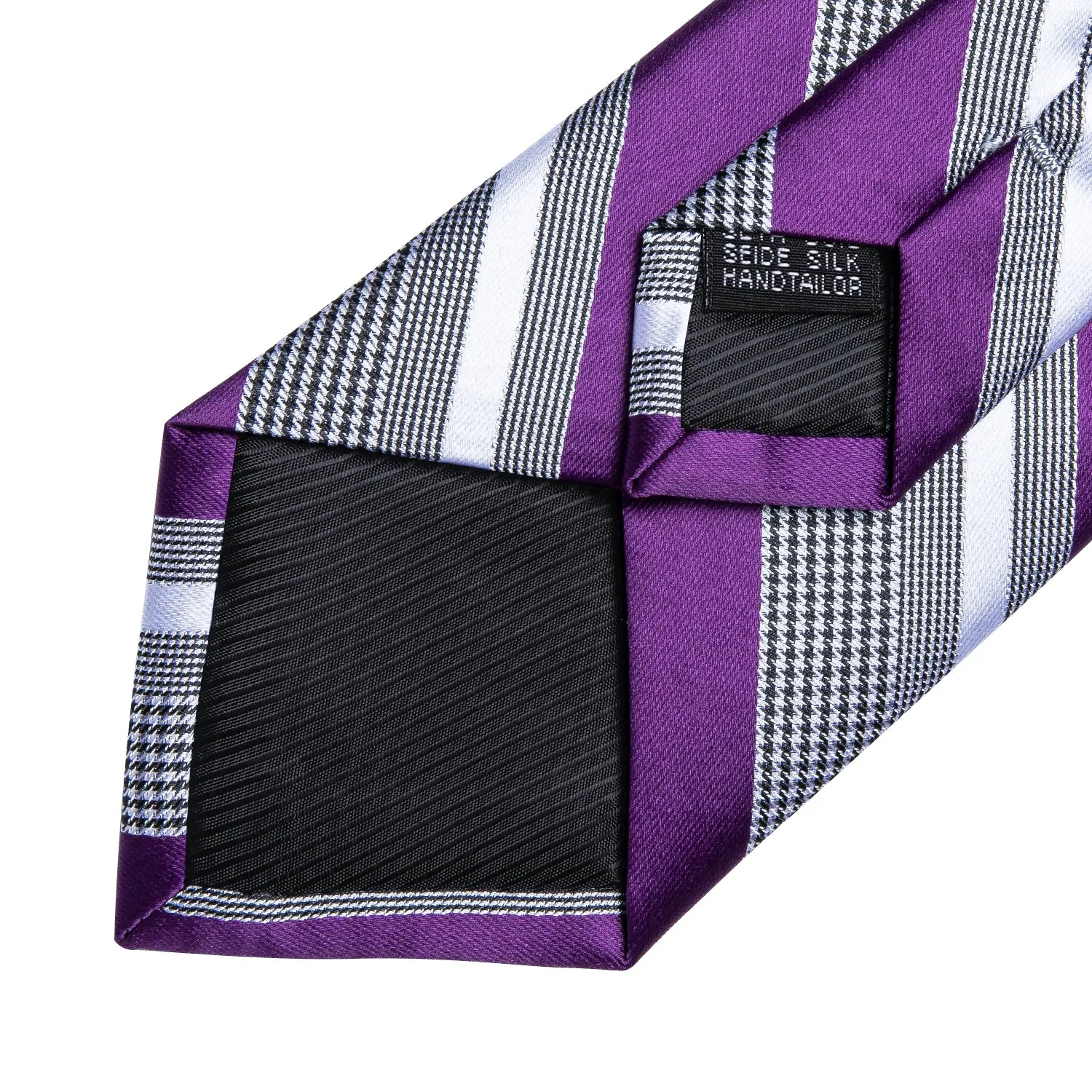 DiBanGu Silk Tie Purple Black White Striped Men's Dress Suit Tie Set