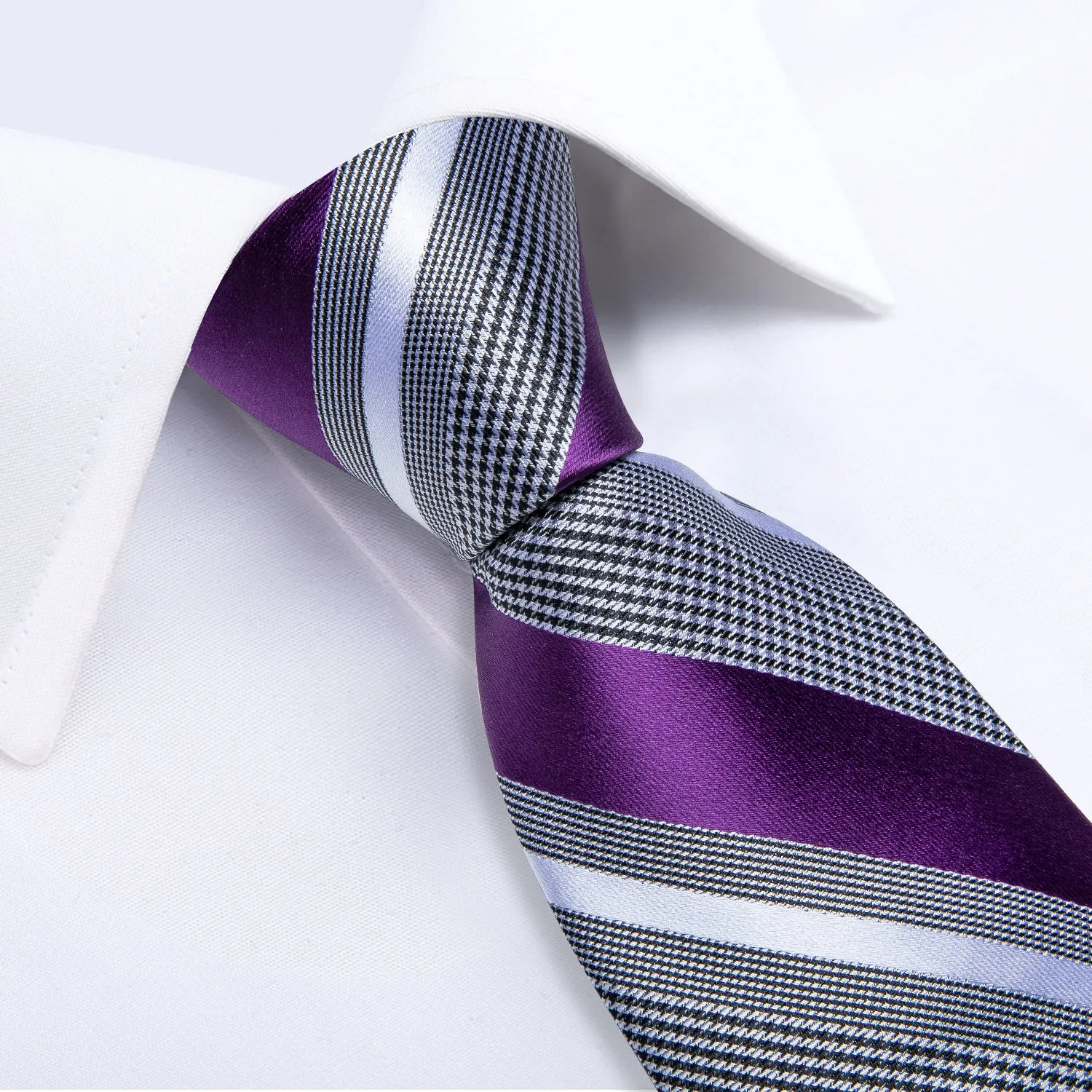 DiBanGu Silk Tie Purple Black White Striped Men's Dress Suit Tie Set
