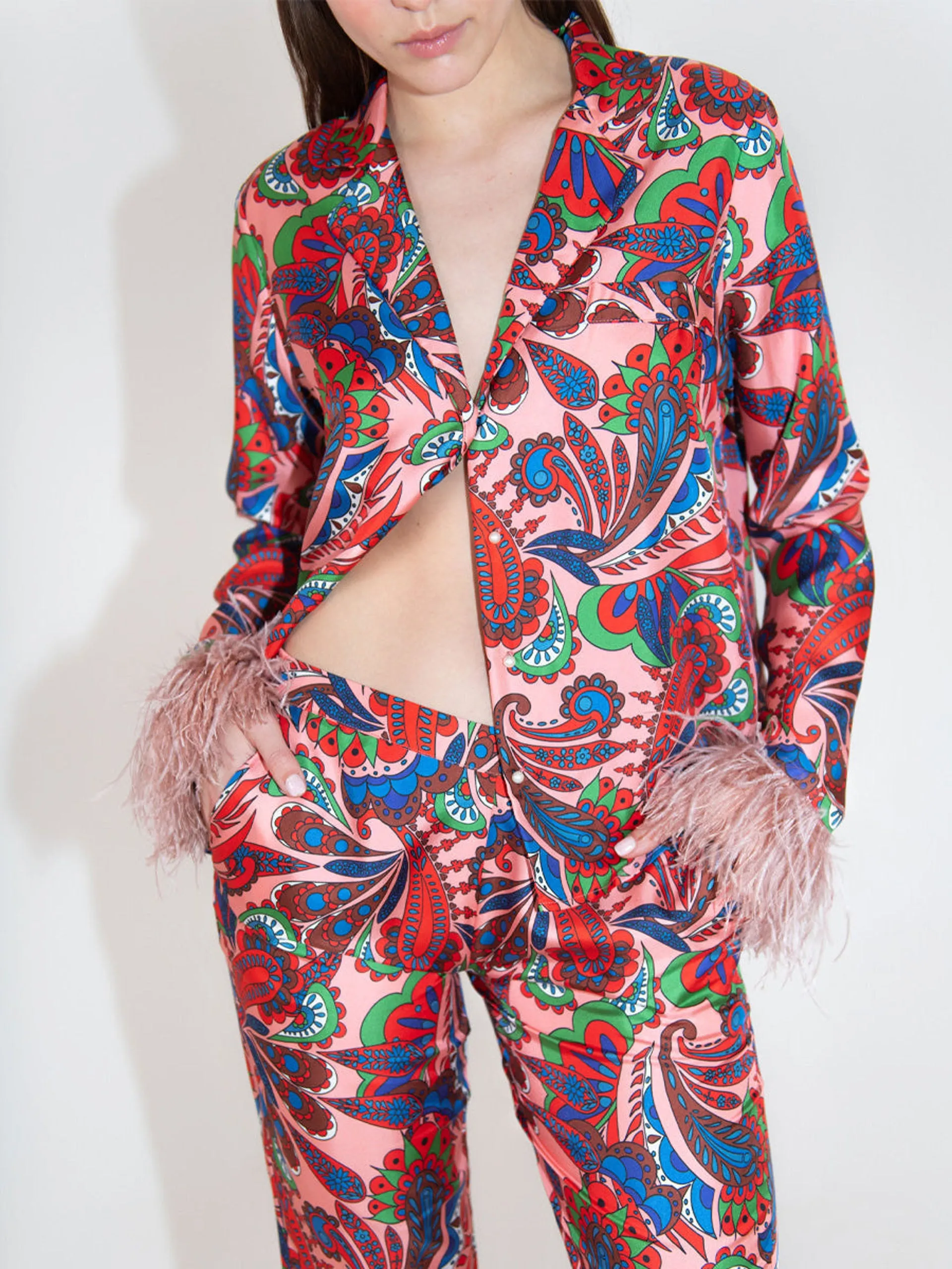 Eden twill trousers in paisley pink