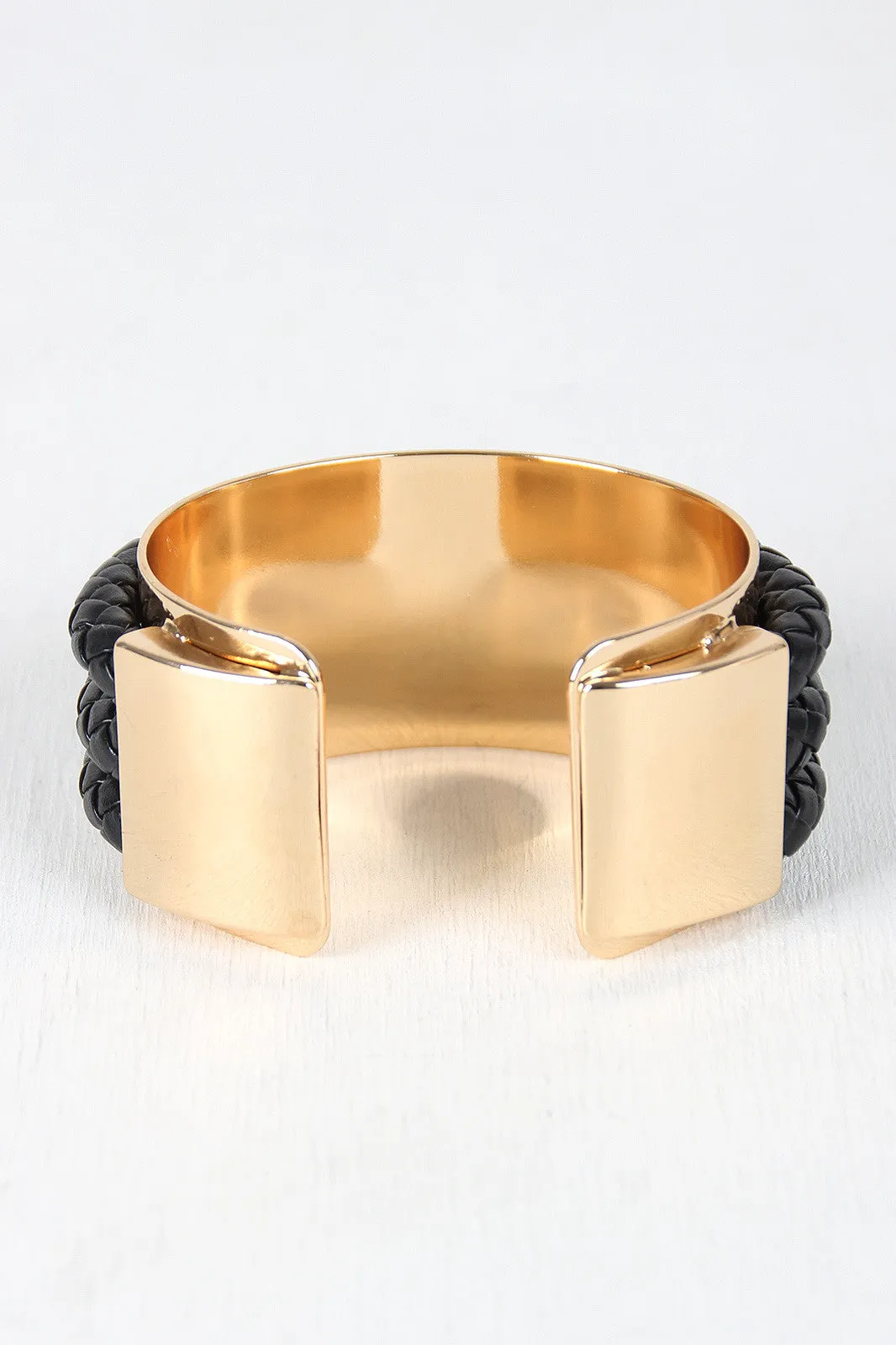 Edgy Braided Vegan Leather And Metal Cuff